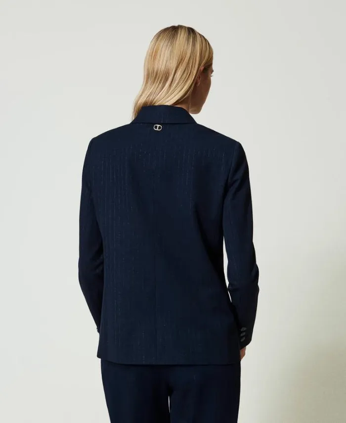 Twinset Blazers Lurex Pinstripe Blazer Lurex Pinstripe Indigo 8211 Clothing