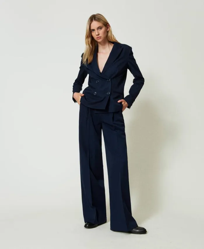Twinset Blazers Lurex Pinstripe Blazer Lurex Pinstripe Indigo 8211 Clothing
