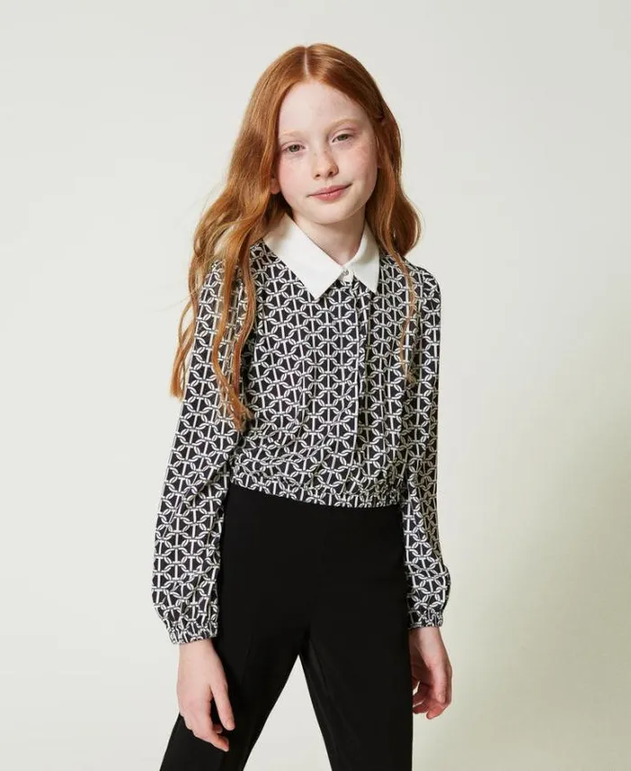 Twinset Blouses And Shirts Crpe De Chine Blouse With Print Oval T Chain Print 8211 Girl Twinset Blouses And Shirts Crpe De Chine Blouse With Print Oval T Chain Print 8211 Girl