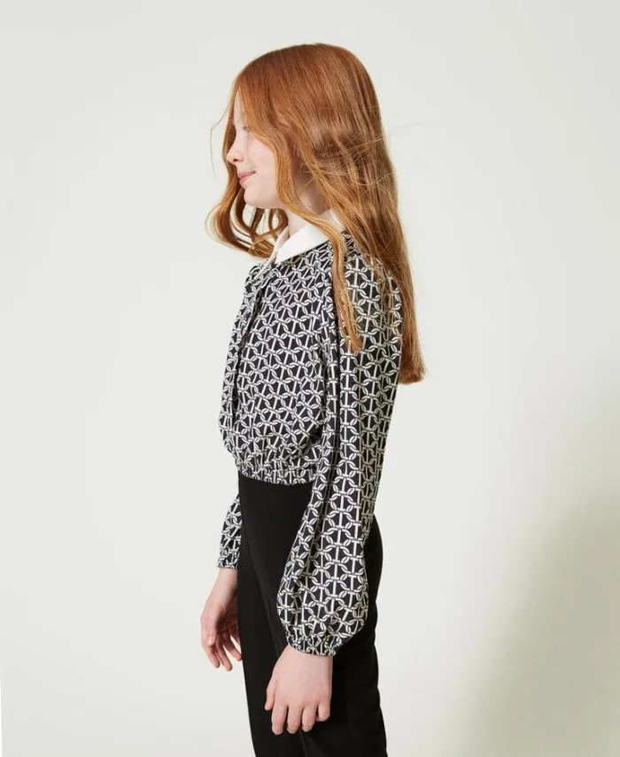 Twinset Blouses And Shirts Crpe De Chine Blouse With Print Oval T Chain Print 8211 Girl