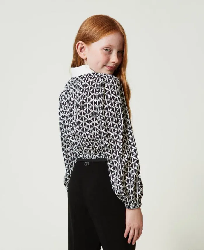 Twinset Blouses And Shirts Crpe De Chine Blouse With Print Oval T Chain Print 8211 Girl
