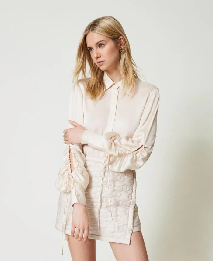 Twinset Blouses And Shirts Hammered Satin Shirt With Cutout Old White 8211 Clothing