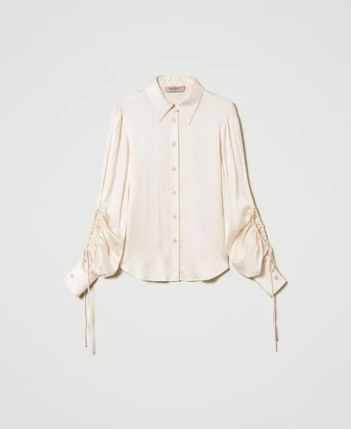 Twinset Blouses And Shirts Hammered Satin Shirt With Cutout Old White 8211 Clothing