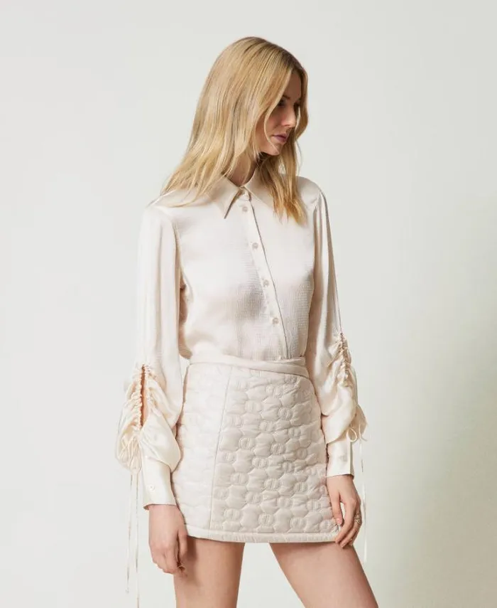 Twinset Blouses And Shirts Hammered Satin Shirt With Cutout Old White 8211 Clothing