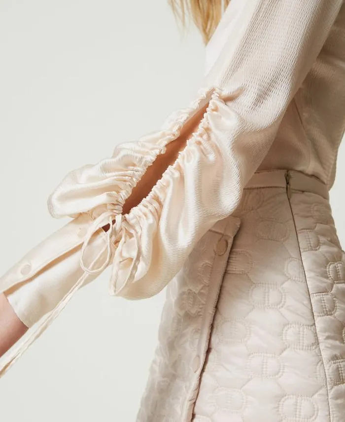 Twinset Blouses And Shirts Hammered Satin Shirt With Cutout Old White 8211 Clothing