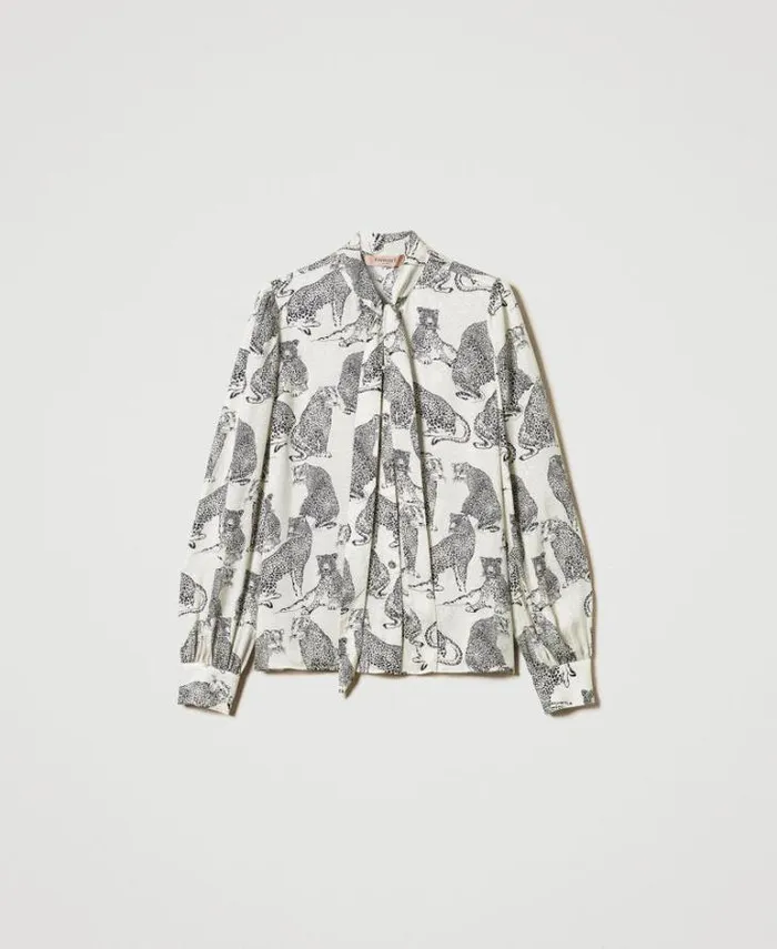 Twinset Blouses And Shirts Jacquard Shirt With Jaguar Print Black Snow White Jaguar Print 8211 Clothing