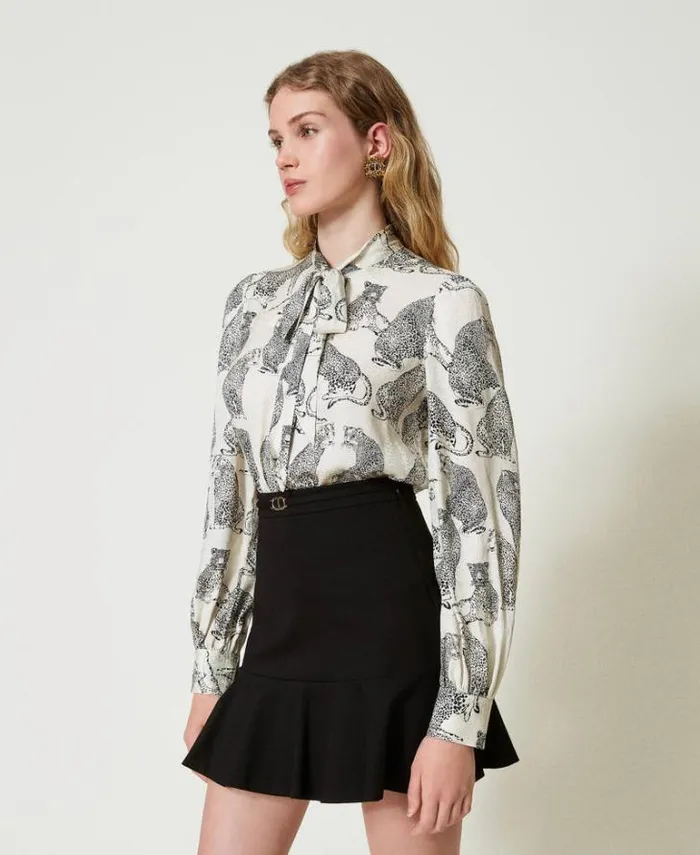 Twinset Blouses And Shirts Jacquard Shirt With Jaguar Print Black Snow White Jaguar Print 8211 Clothing