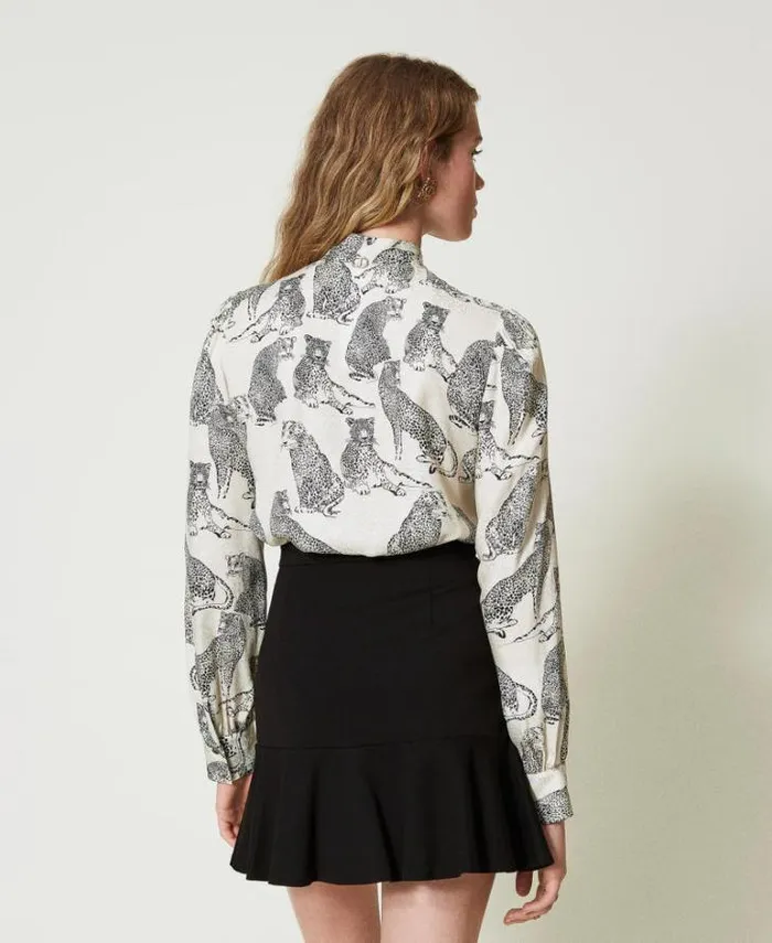 Twinset Blouses And Shirts Jacquard Shirt With Jaguar Print Black Snow White Jaguar Print 8211 Clothing