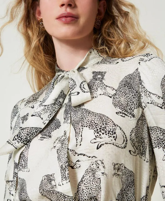 Twinset Blouses And Shirts Jacquard Shirt With Jaguar Print Black Snow White Jaguar Print 8211 Clothing