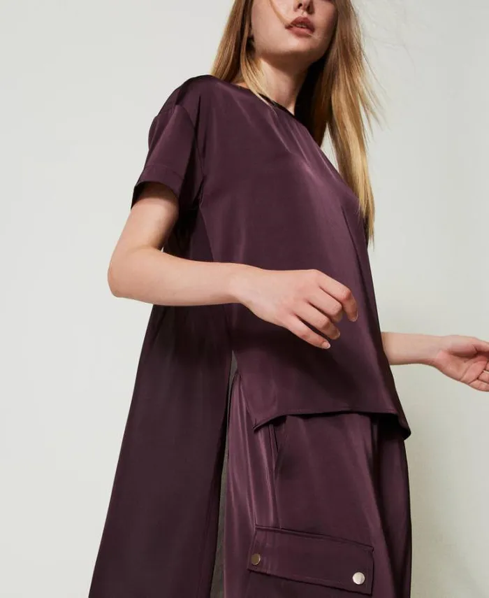 Twinset Blouses And Shirts Satin And Georgette Asymmetric Blouse Potent Purple 8211 Clothing
