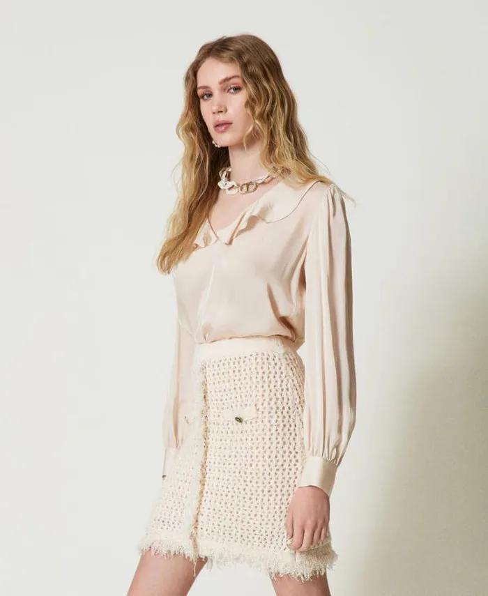 Twinset Blouses And Shirts Satin Blouse With Ruffles Old White 8211 Clothing