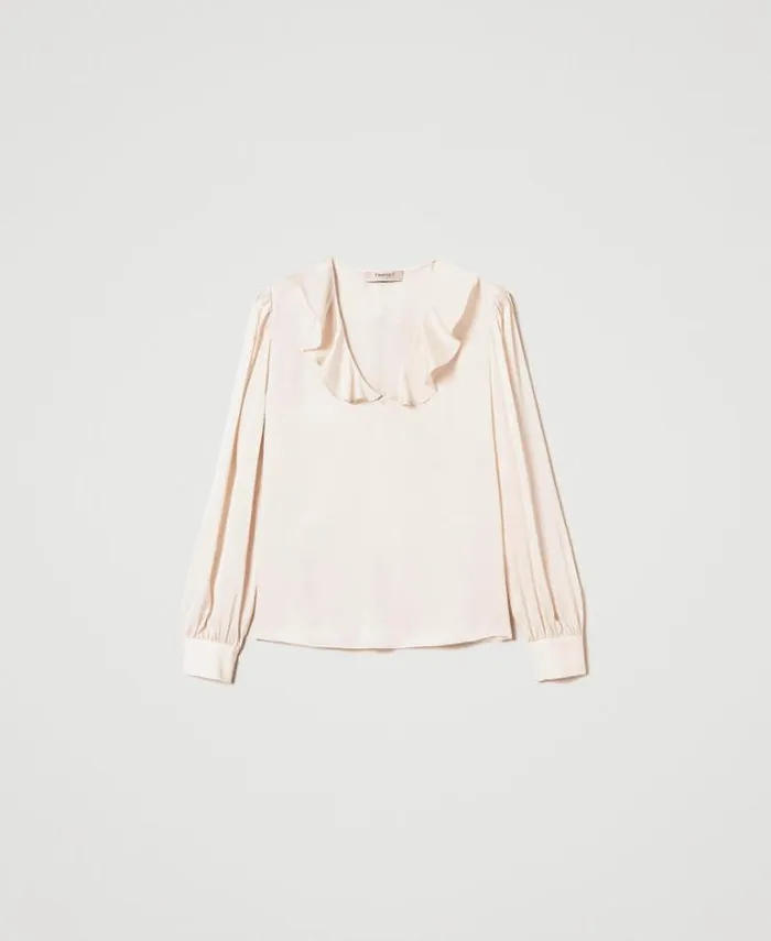 Twinset Blouses And Shirts Satin Blouse With Ruffles Old White 8211 Clothing