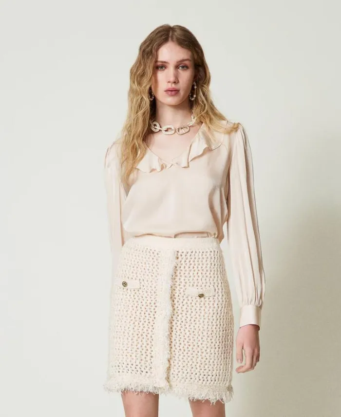 Twinset Blouses And Shirts Satin Blouse With Ruffles Old White 8211 Clothing