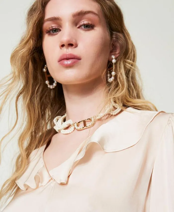 Twinset Blouses And Shirts Satin Blouse With Ruffles Old White 8211 Clothing