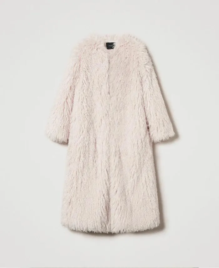 Twinset Coats And Trench Coats Long Faux Fur Coat White Cream 8211 Clothing