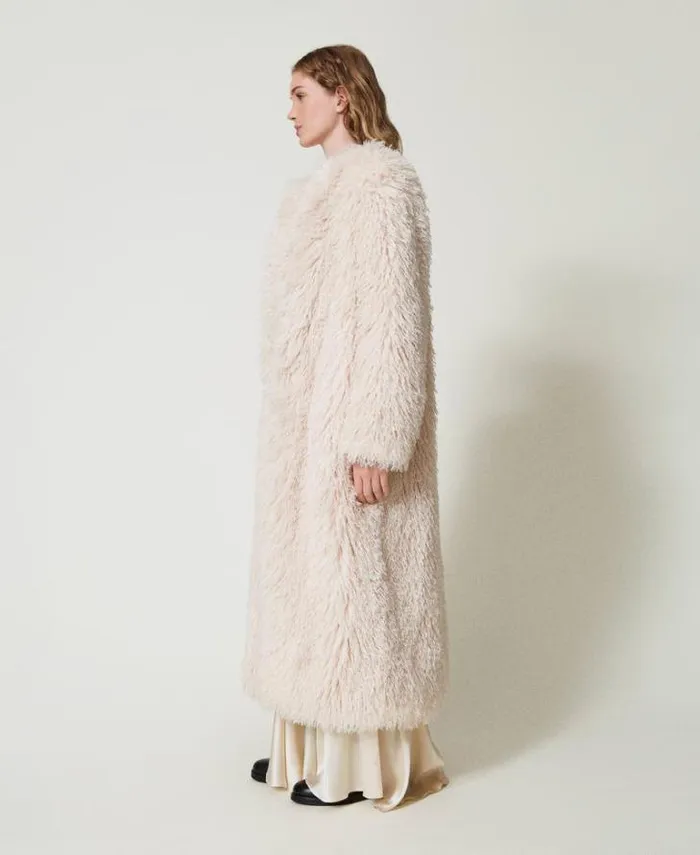 Twinset Coats And Trench Coats Long Faux Fur Coat White Cream 8211 Clothing