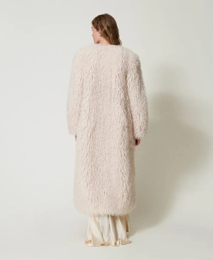 Twinset Coats And Trench Coats Long Faux Fur Coat White Cream 8211 Clothing