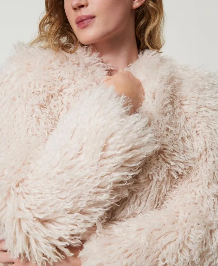 Twinset Coats And Trench Coats Long Faux Fur Coat White Cream 8211 Clothing