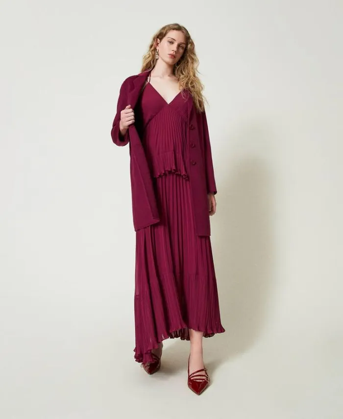 Twinset Elegant Dresses Long Pleated Georgette Dress 034red Plum034 Purple 8211 Clothing