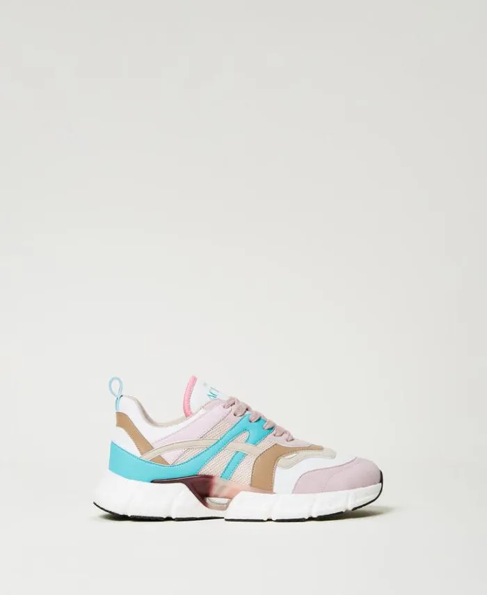 Twinset Flat Shoes Colour Block Running Trainers Multicolour Papers White Tropical Emerald Green Pink Tulle 8211 Shoes