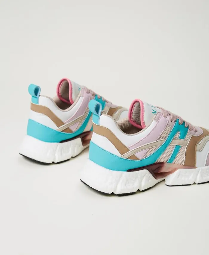 Twinset Flat Shoes Colour Block Running Trainers Multicolour Papers White Tropical Emerald Green Pink Tulle 8211 Shoes