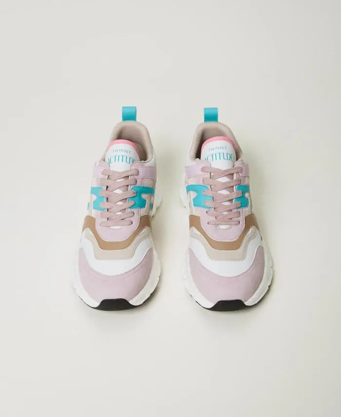 Twinset Flat Shoes Colour Block Running Trainers Multicolour Papers White Tropical Emerald Green Pink Tulle 8211 Shoes