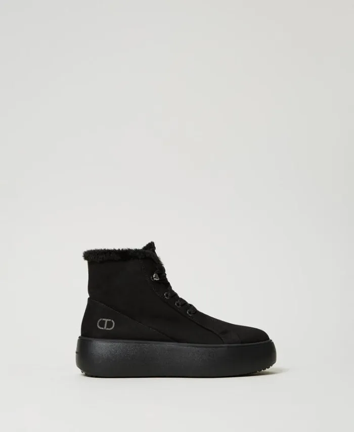Twinset Flat Shoes High Top Trainers With Faux Fur Black 8211 Shoes