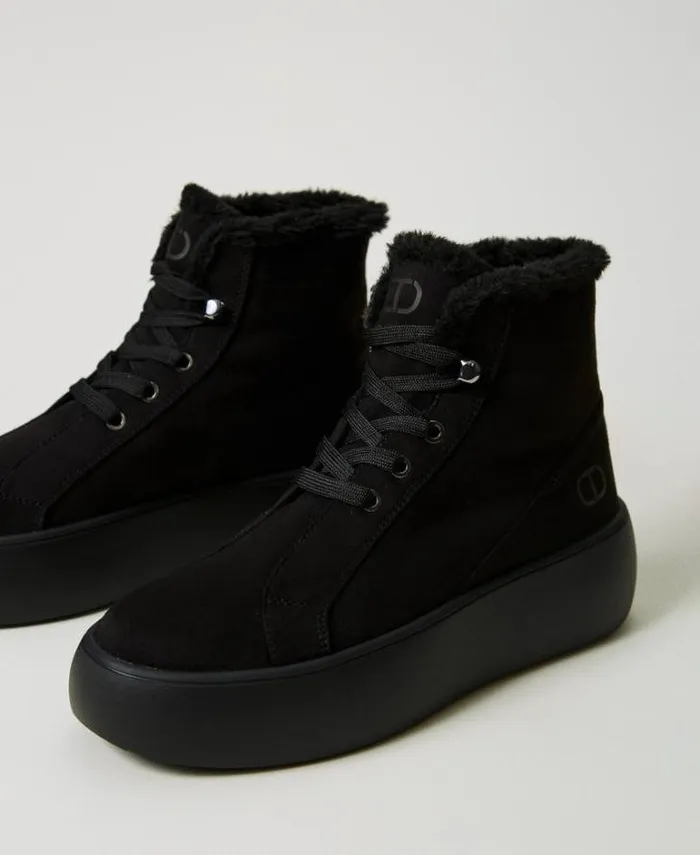 Twinset Flat Shoes High Top Trainers With Faux Fur Black 8211 Shoes