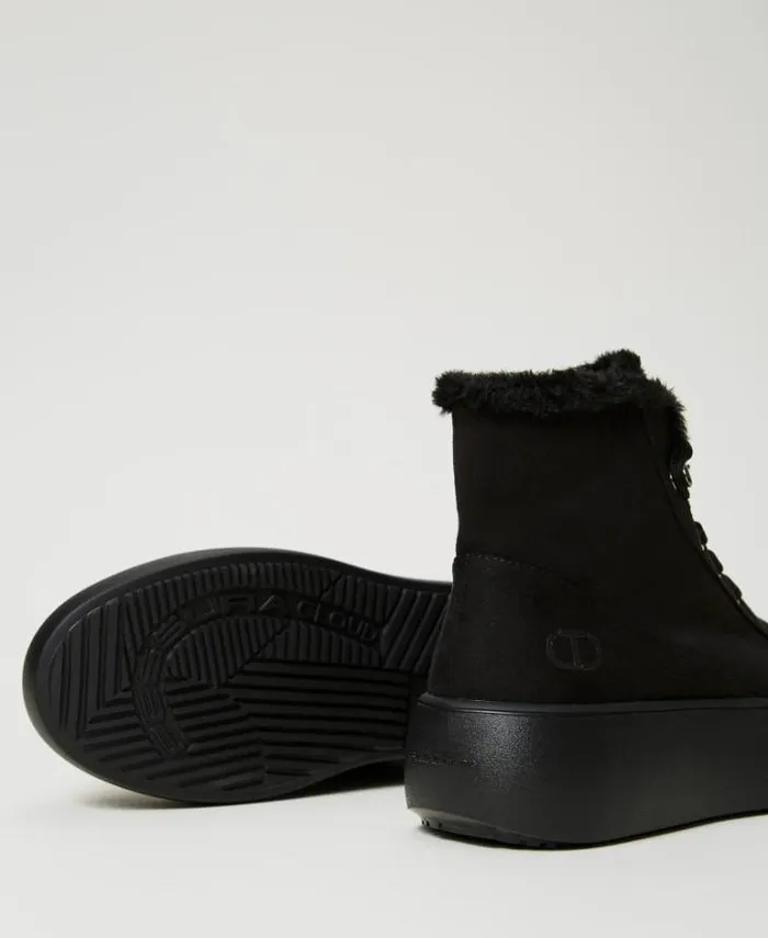 Twinset Flat Shoes High Top Trainers With Faux Fur Black 8211 Shoes