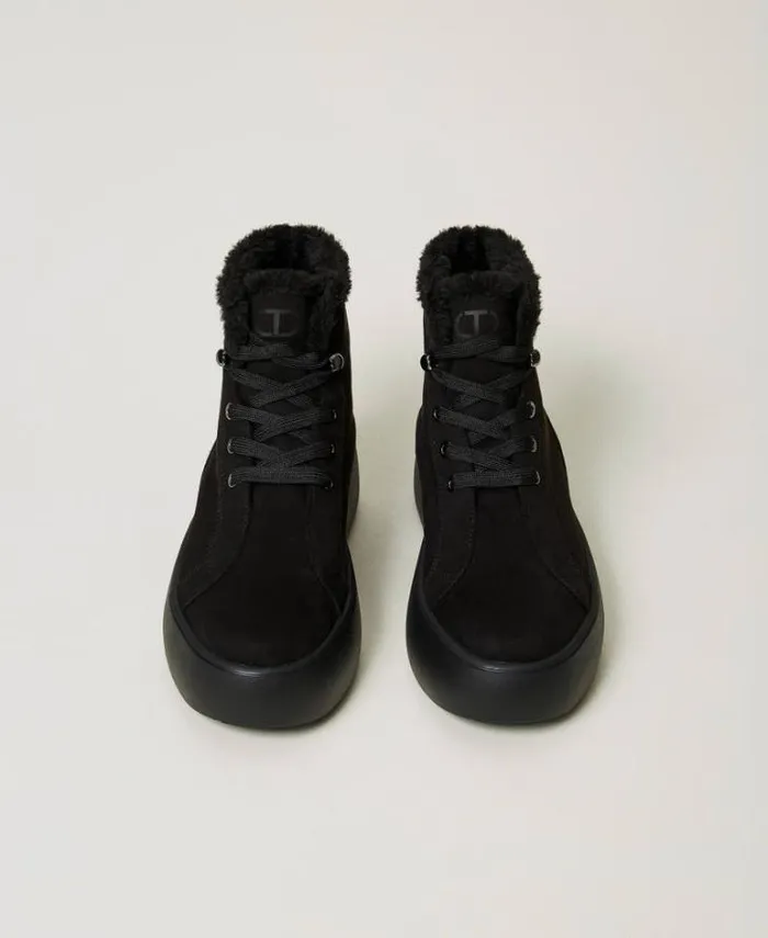 Twinset Flat Shoes High Top Trainers With Faux Fur Black 8211 Shoes