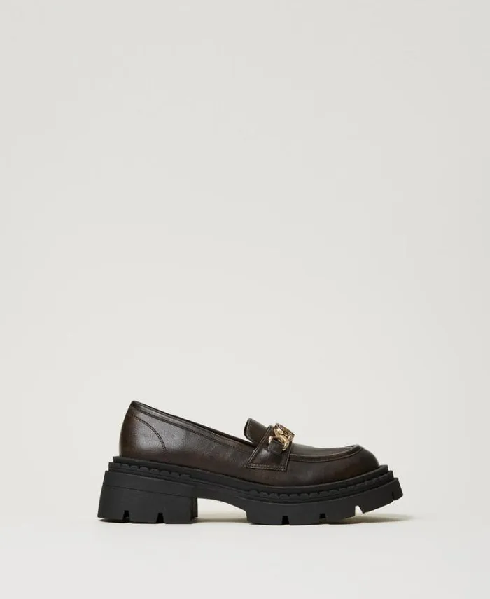 Twinset Flat Shoes Loafers With Oval T Clasp Coffee Chocolate 8211 Shoes