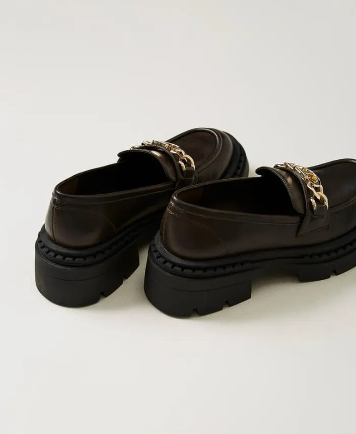 Twinset Flat Shoes Loafers With Oval T Clasp Coffee Chocolate 8211 Shoes