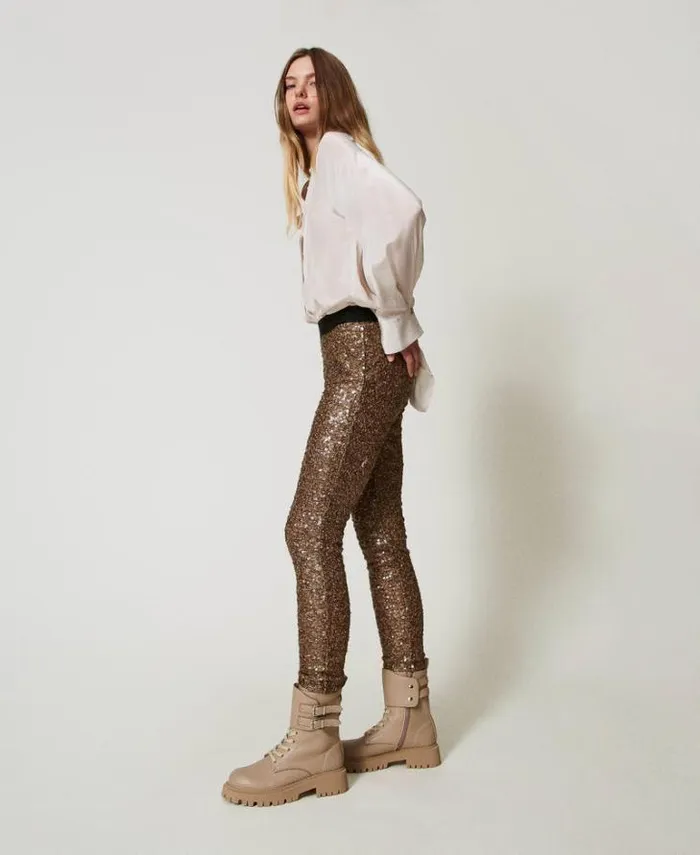 Twinset Flat Shoes MYFO Combat Boots With Two Straps Dull Gold 8211 Shoes