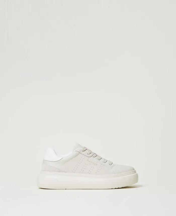 Twinset Flat Shoes Openwork Trainers With Logo Pearl Gray 8211 Shoes