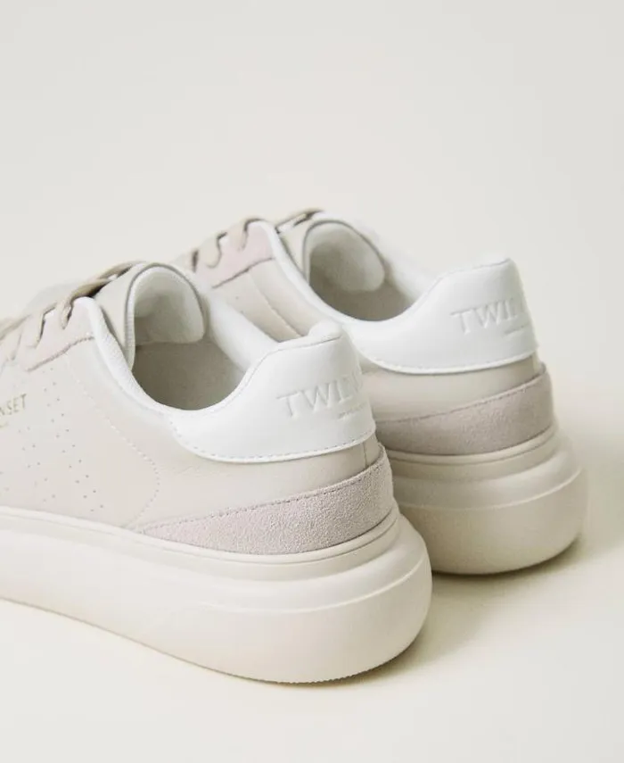 Twinset Flat Shoes Openwork Trainers With Logo Pearl Gray 8211 Shoes