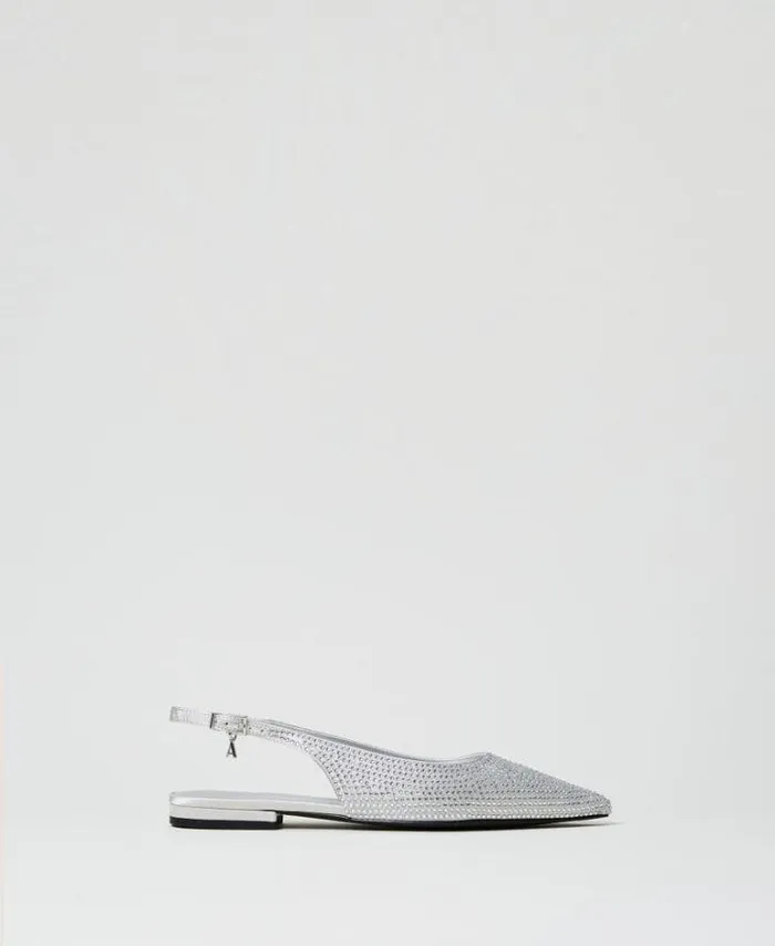 Twinset Flat Shoes Sling Back Ballerina Shoes With Rhinestones Fume Grey 8211 Shoes