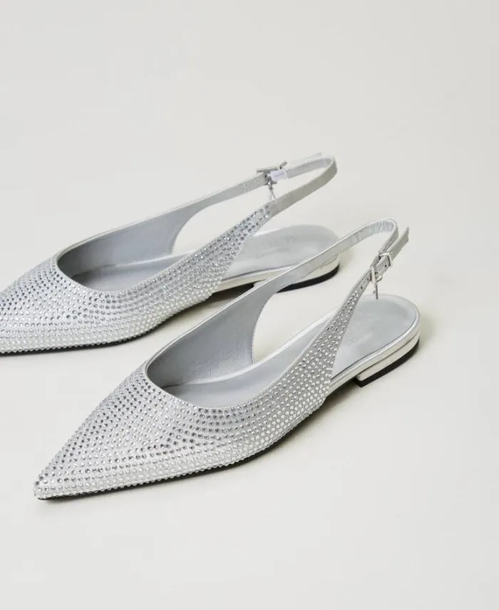 Twinset Flat Shoes Sling Back Ballerina Shoes With Rhinestones Fume Grey 8211 Shoes
