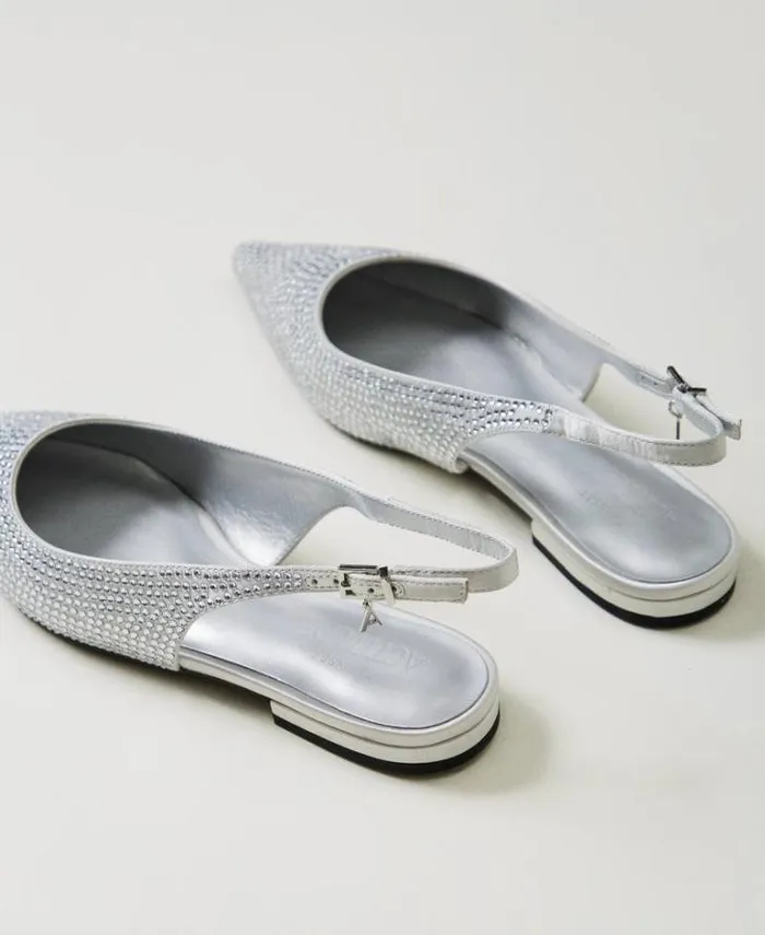 Twinset Flat Shoes Sling Back Ballerina Shoes With Rhinestones Fume Grey 8211 Shoes