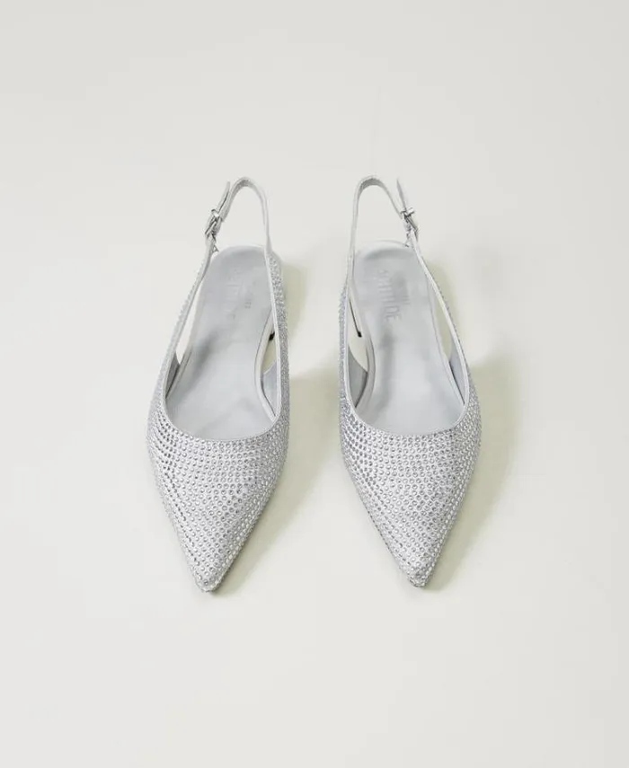 Twinset Flat Shoes Sling Back Ballerina Shoes With Rhinestones Fume Grey 8211 Shoes
