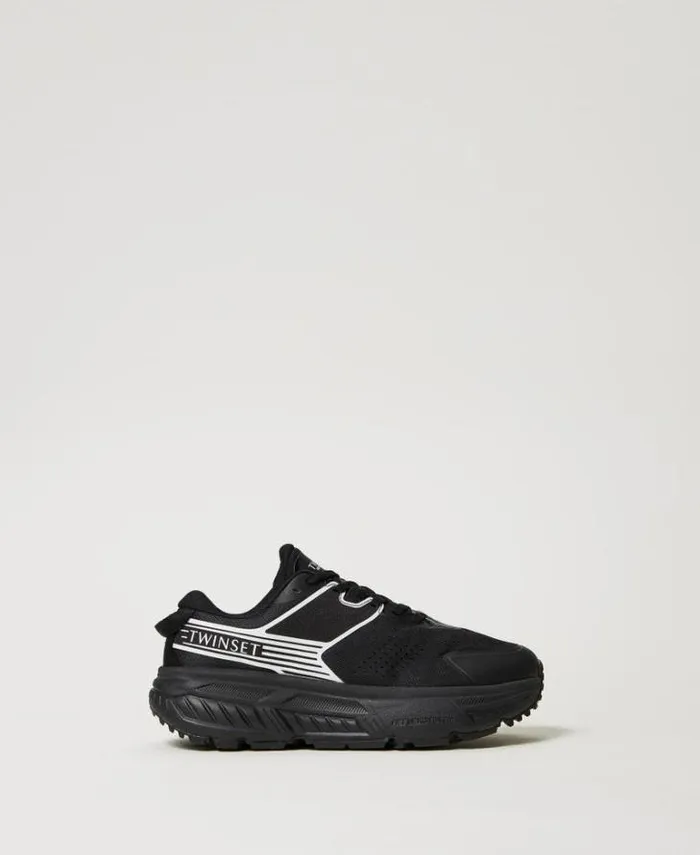 Twinset Flat Shoes Striped Fessura Trainers With Contrasting Logo Black 8211 Shoes
