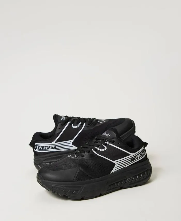 Twinset Flat Shoes Striped Fessura Trainers With Contrasting Logo Black 8211 Shoes