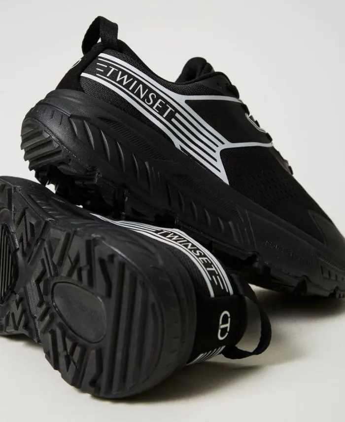 Twinset Flat Shoes Striped Fessura Trainers With Contrasting Logo Black 8211 Shoes