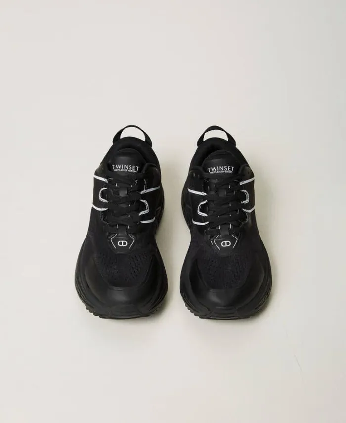 Twinset Flat Shoes Striped Fessura Trainers With Contrasting Logo Black 8211 Shoes