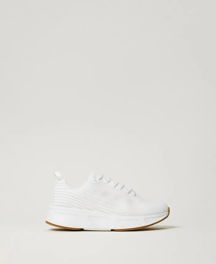 Twinset Flat Shoes Striped Fessura Trainers With Logo White 8211 Shoes