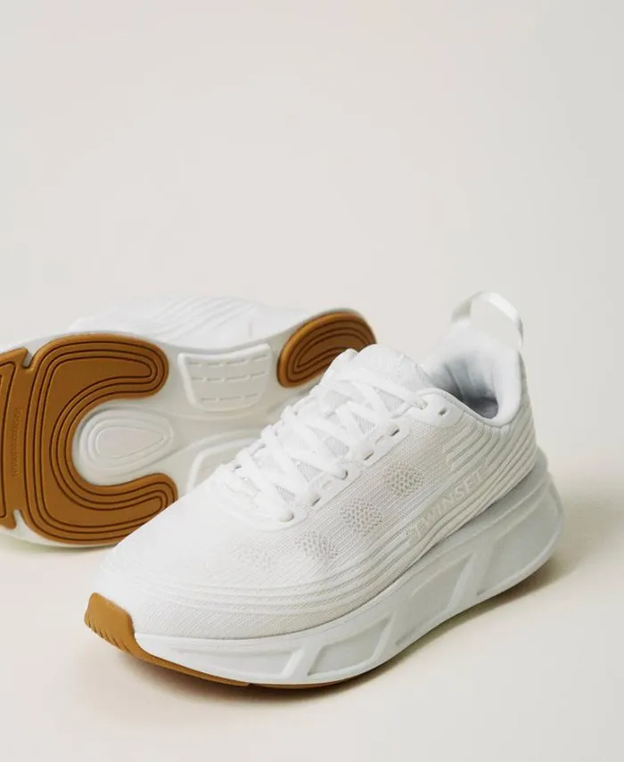 Twinset Flat Shoes Striped Fessura Trainers With Logo White 8211 Shoes
