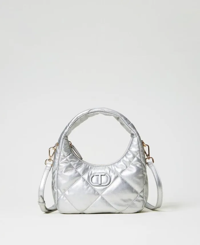 Twinset Handbags Small Padded And Quilted Hobo Bag Silver 8211 Bags