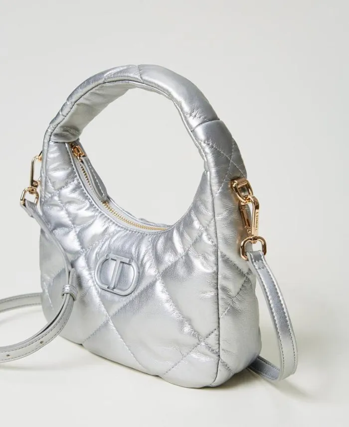 Twinset Handbags Small Padded And Quilted Hobo Bag Silver 8211 Bags