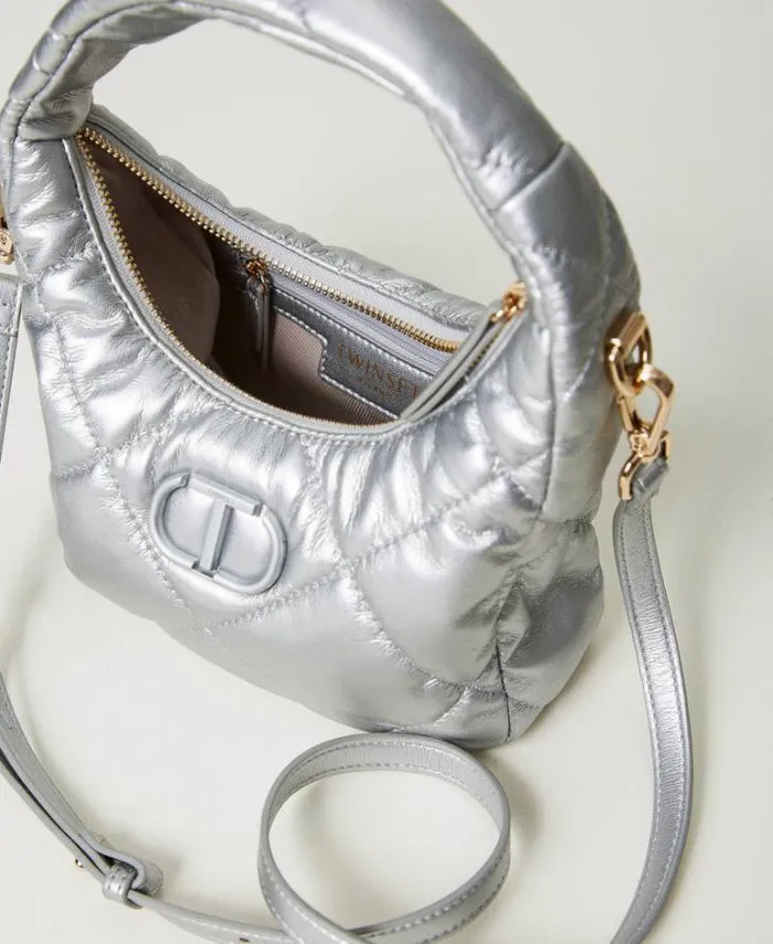 Twinset Handbags Small Padded And Quilted Hobo Bag Silver 8211 Bags