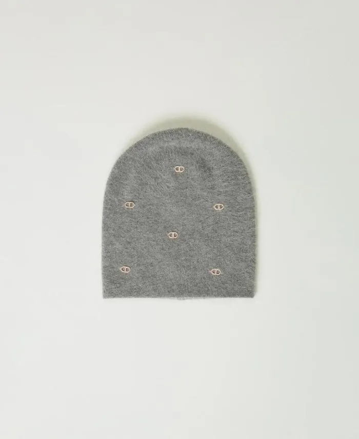 Twinset Hats Knit Beanie Hat With Oval T Warm Melange Gray 8211 Accessories