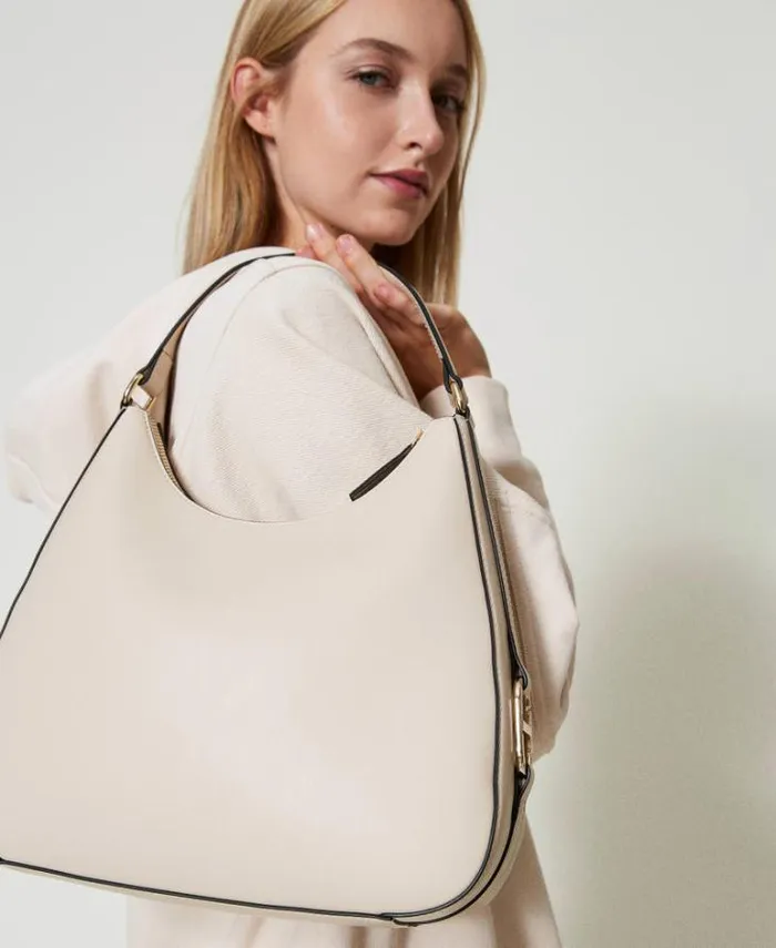 Twinset Hobo Bags Hobo Bag With Oval T Buckle Old White 8211 Bags
